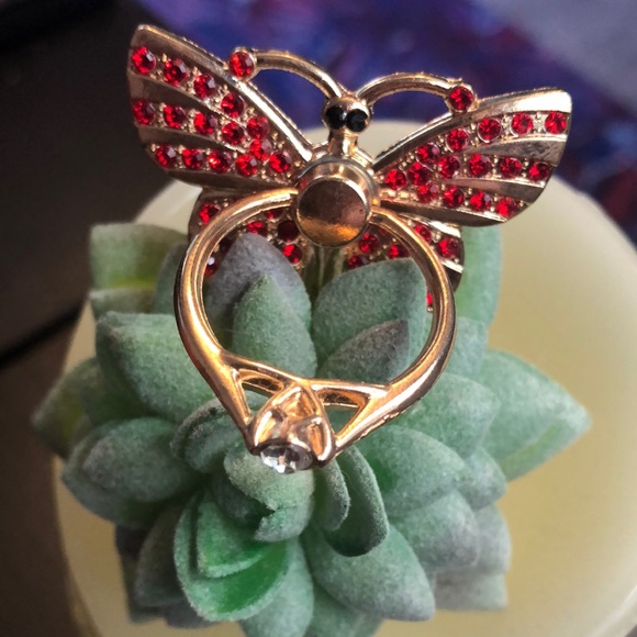 #63- ❤️NWOT Cell Phone Ring Stand Holder Grip in Red Sparkle Butterfly ❤️ - Picture 5 of 16